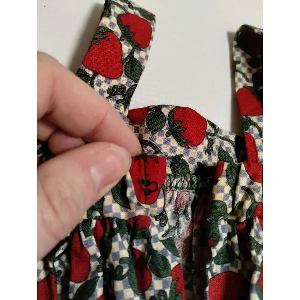 Vintage Doll Apron Dress -Strawberries - over White Slip Dress - 12